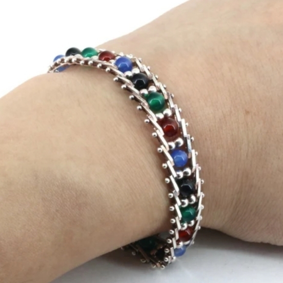 Milor Jewelry - Italy Sterling Silver Riccio Gemstone Bracelet Made By Milor 8in